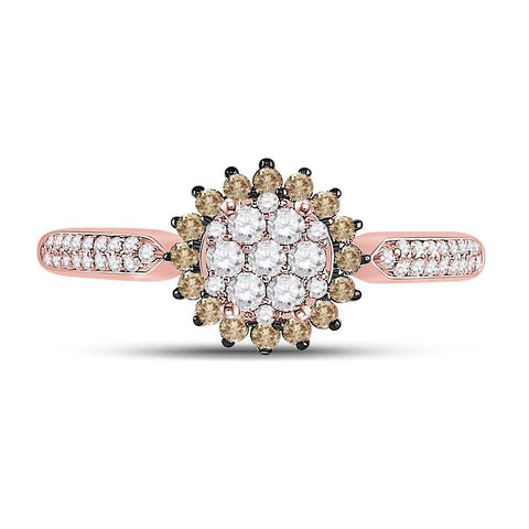 10kt Rose Gold Womens Round Brown Diamond Halo Cluster Ring 1/2 Cttw