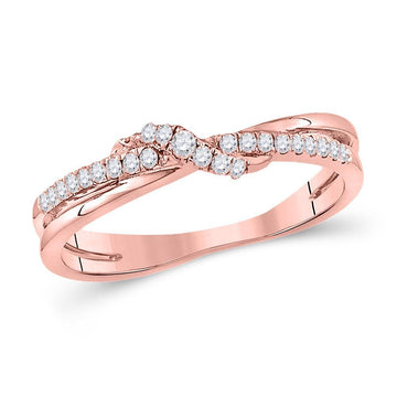 10kt Rose Gold Womens Round Diamond Crossover Stackable Band Ring 1/6 Cttw