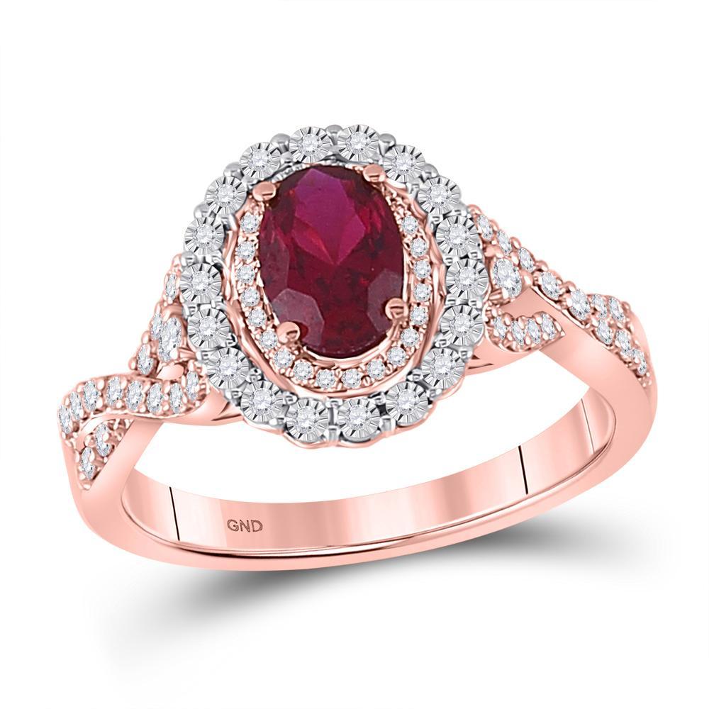 14kt Rose Gold Womens Oval Ruby Diamond Halo Solitaire Ring 1 Cttw
