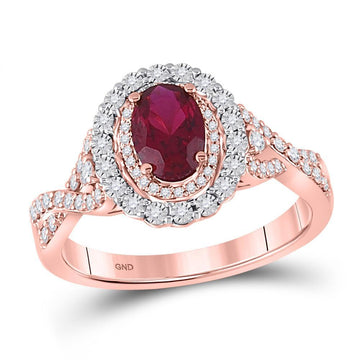 14kt Rose Gold Womens Oval Ruby Diamond Halo Solitaire Ring 1 Cttw