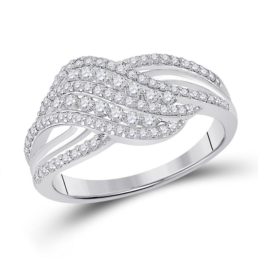 10kt White Gold Womens Round Diamond Crossover Fashion Ring 1/2 Cttw