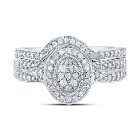 10kt White Gold Round Diamond Halo Cluster Bridal Wedding Ring Band Set 1/5 Cttw