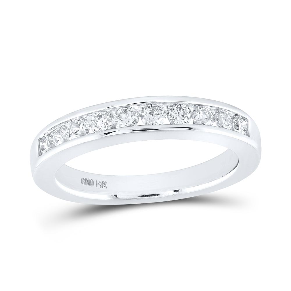 14kt White Gold Womens Round Diamond Wedding Channel Set Band 1/2 Cttw