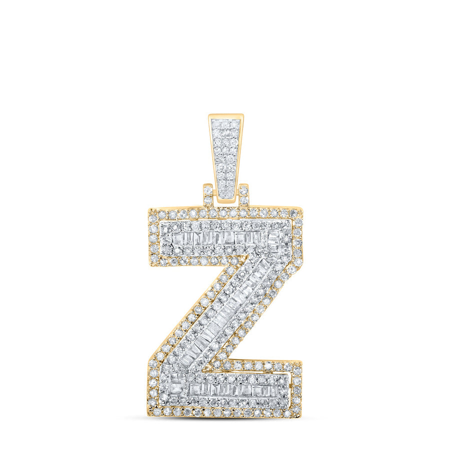 10kt Yellow Gold Mens Round Diamond Z Initial Letter Charm Pendant 3/4 Cttw