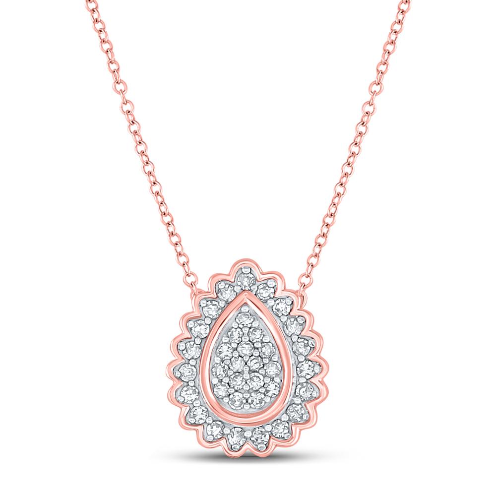 10kt Rose Gold Womens Round Diamond Teardrop Necklace 1/5 Cttw