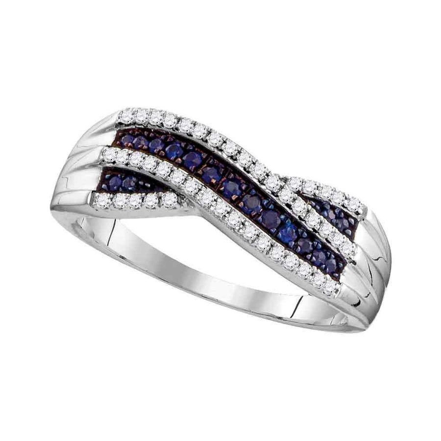 10kt White Gold Womens Round Blue Sapphire Crossover Band Ring 1/3 Cttw