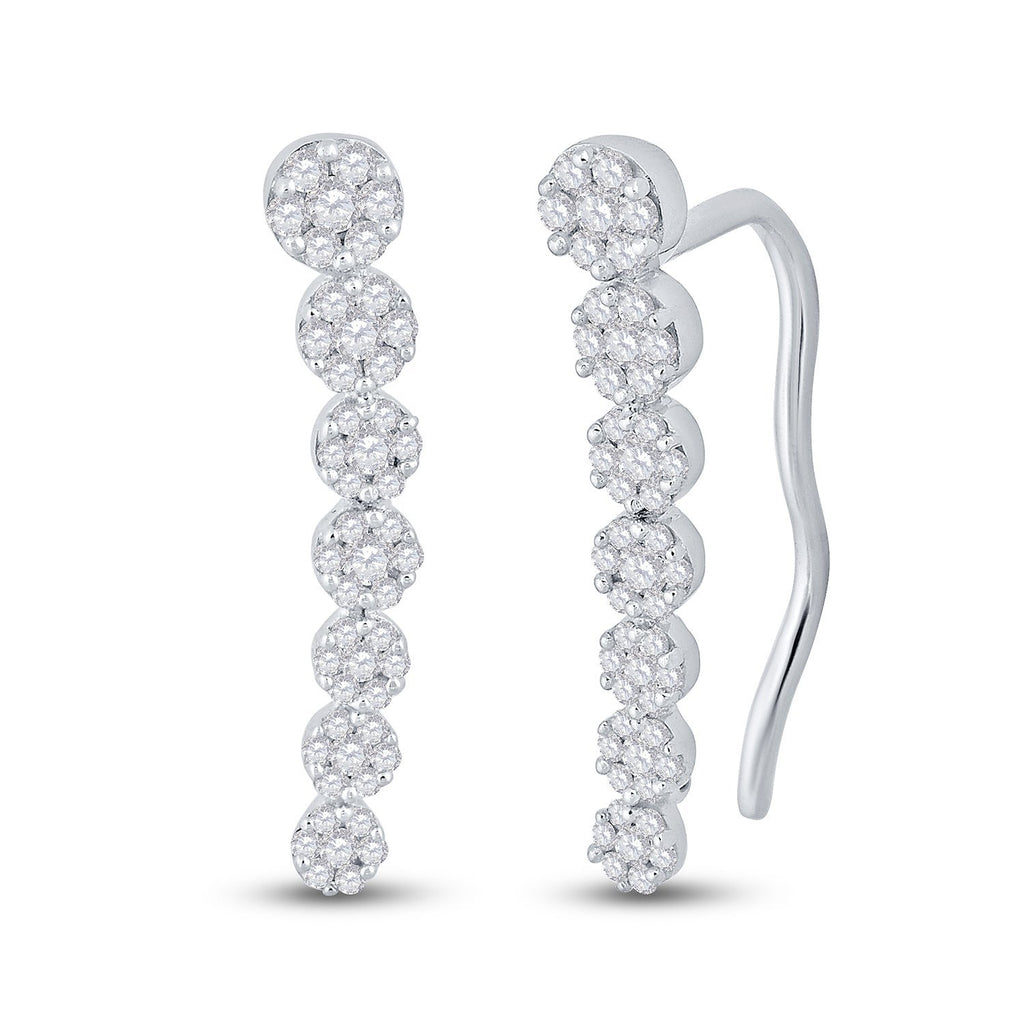 10kt White Gold Womens Round Diamond Cluster Climber Earrings 1/2 Cttw