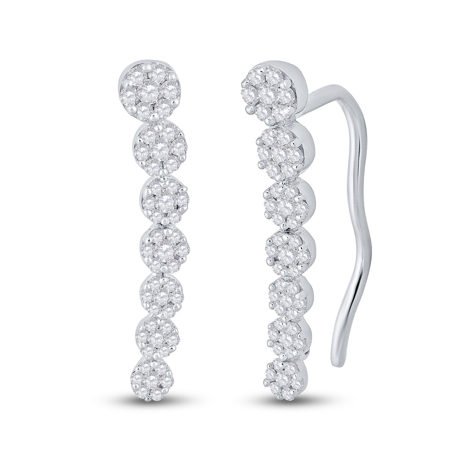10kt White Gold Womens Round Diamond Cluster Climber Earrings 1/2 Cttw