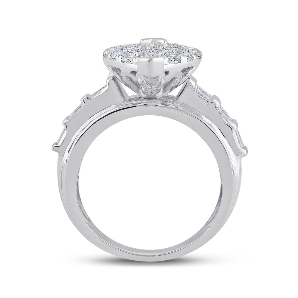 10kt White Gold Round Diamond Oval Cluster Bridal Wedding Engagement Ring 3 Cttw