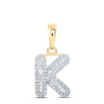 10kt Yellow Gold Womens Baguette Diamond K Initial Letter Pendant 1/3 Cttw