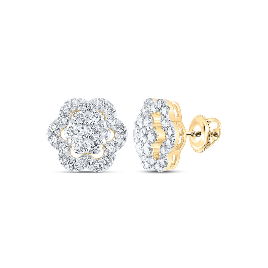 10kt Yellow Gold Womens Round Diamond Flower Cluster Earrings 1 Cttw