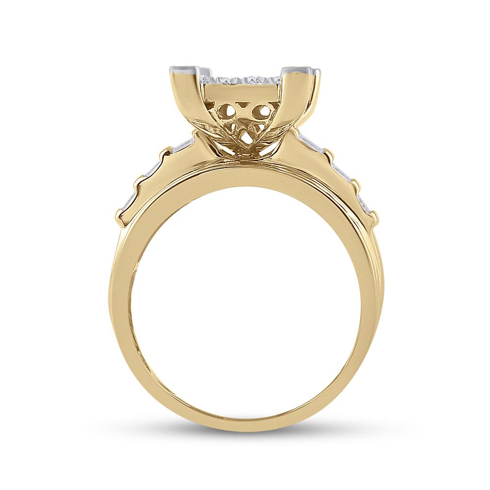 10kt Yellow Gold Round Diamond Cluster Bridal Wedding Engagement Ring 7/8 Cttw