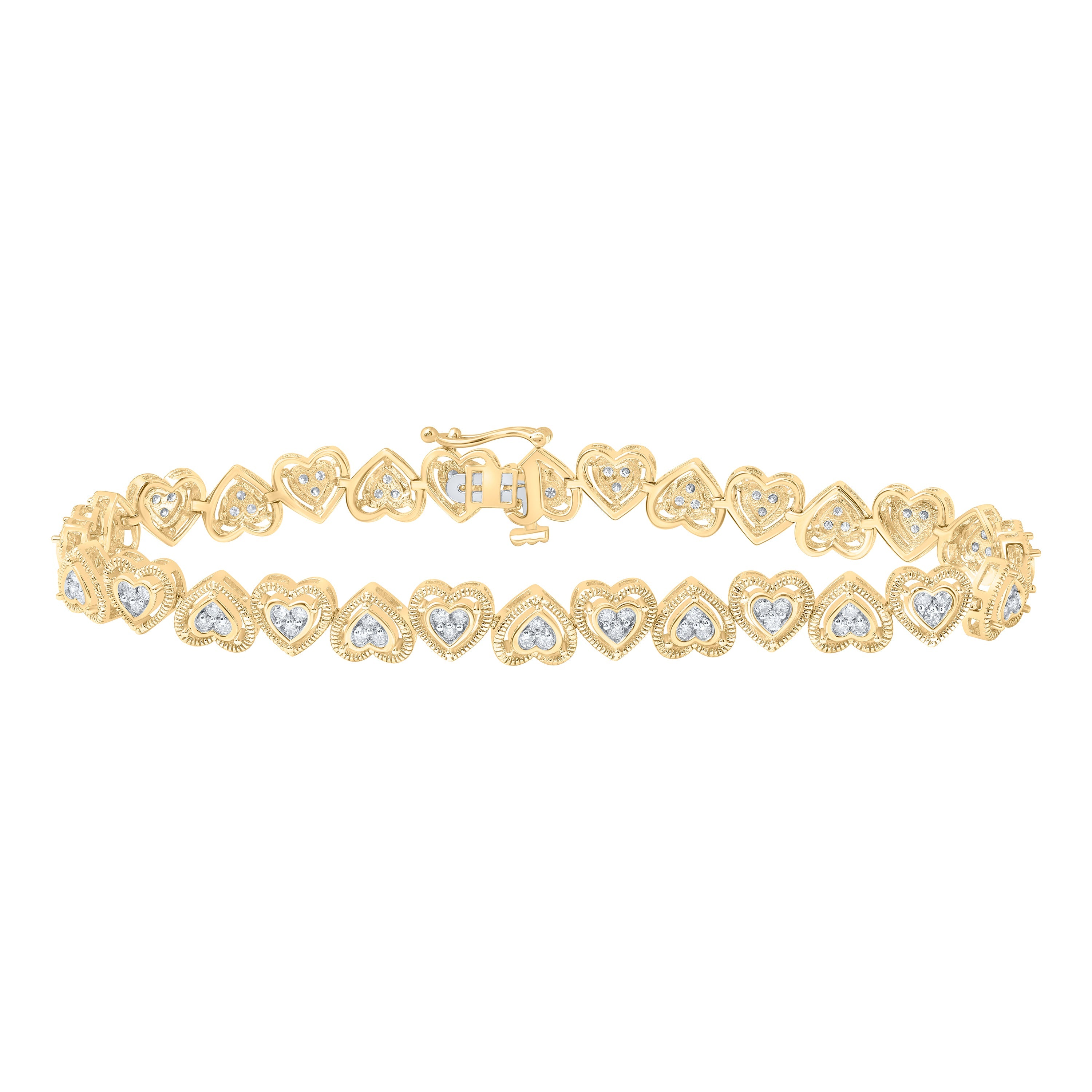 10kt Yellow Gold Womens Round Diamond Heart Fashion Bracelet 1 Cttw