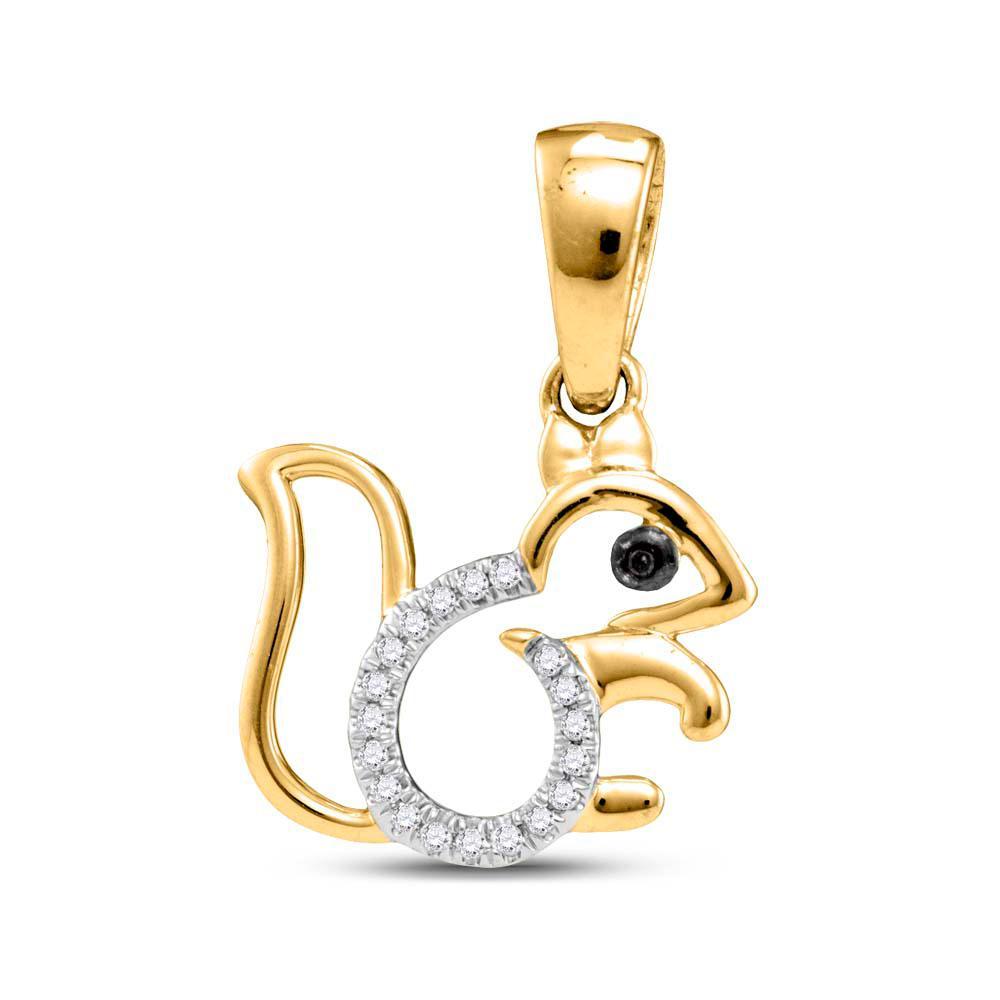 10kt Yellow Gold Womens Round Diamond Squirrel Critter Pendant 1/20 Cttw