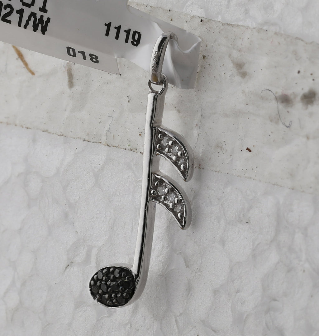 Sterling Silver Womens Round Black Color Enhanced Diamond Music 16th Note Pendant 1/20 Cttw