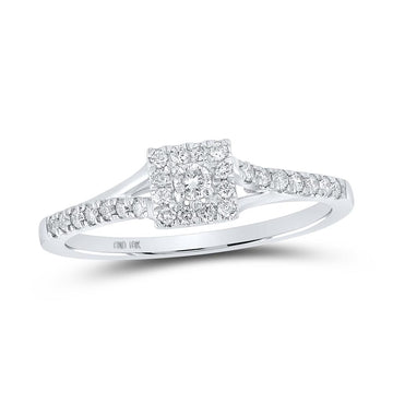 10kt White Gold Womens Round Diamond Halo Promise Ring 1/4 Cttw