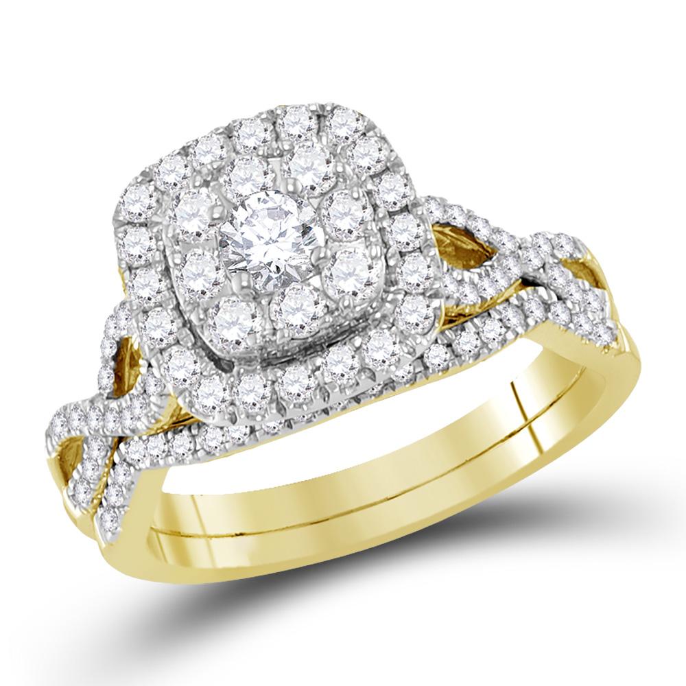 14kt Yellow Gold Round Diamond Bridal Wedding Ring Band Set 1 Cttw