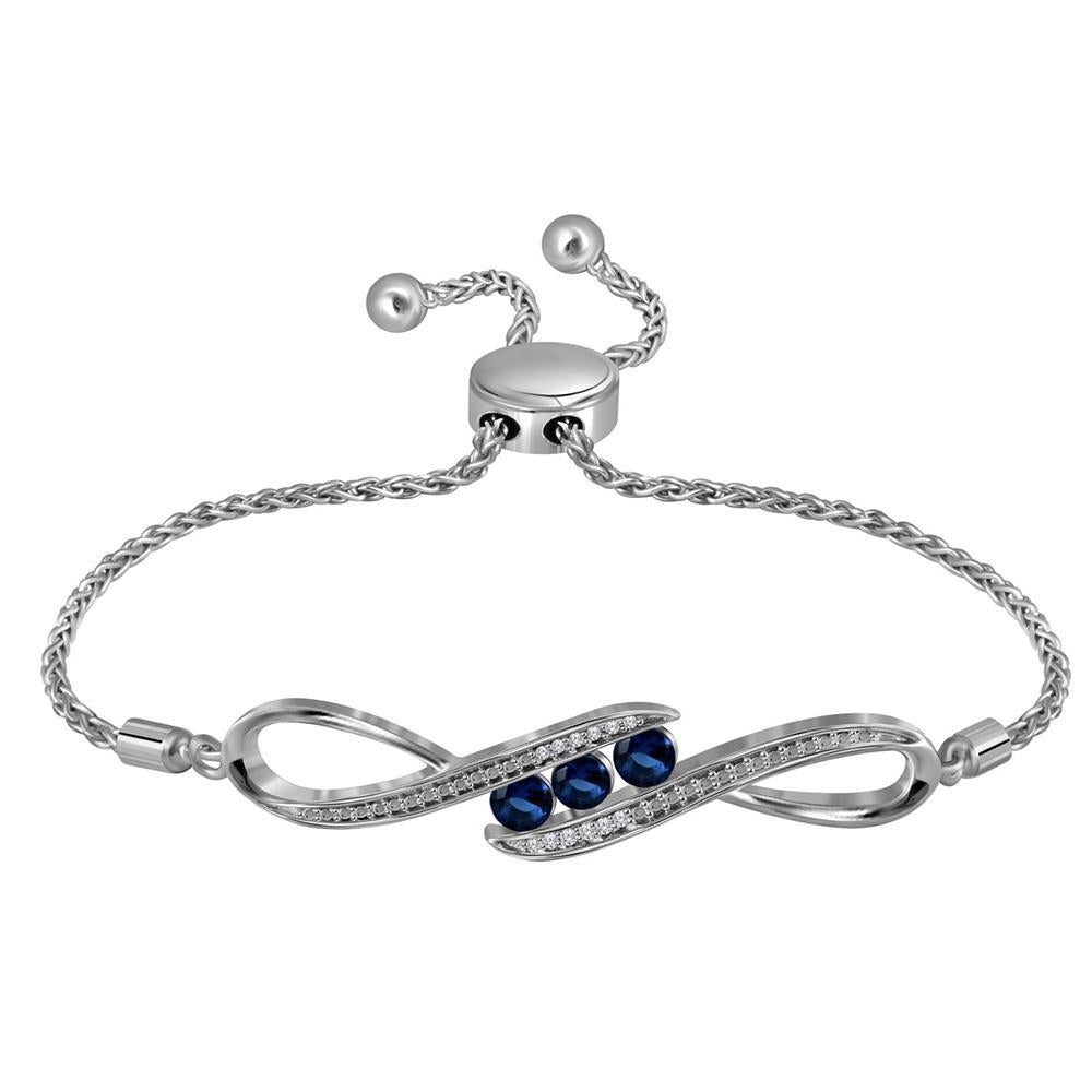 Sterling Silver Womens Round Synthetic Blue Sapphire Bolo Bracelet 1/2 Cttw