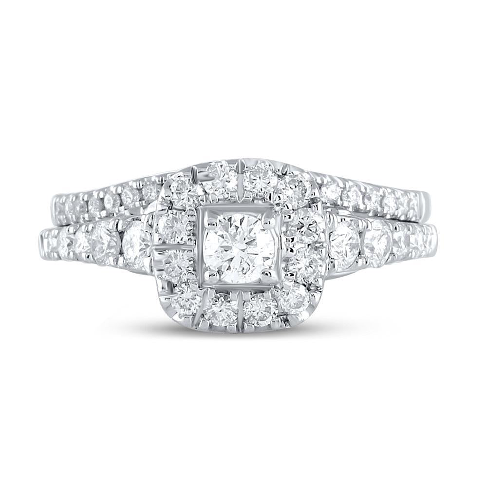 14kt White Gold Round Diamond Bridal Wedding Ring Band Set 1 Cttw