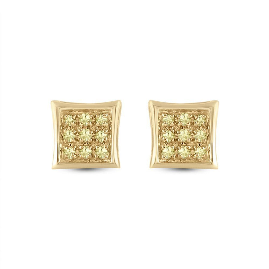 10kt Yellow Gold Round Yellow Color Enhanced Diamond Square Earrings 1/20 Cttw