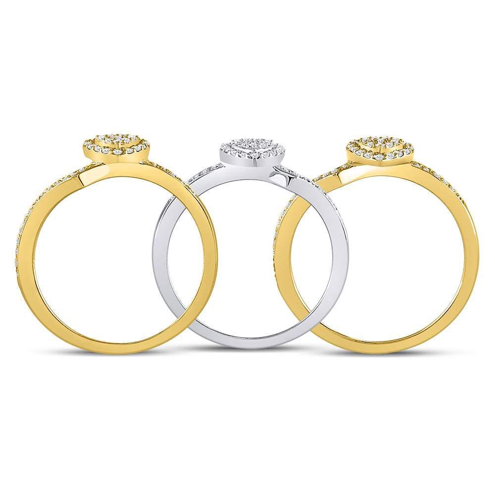 10kt Two-tone Gold Womens Round Diamond 3-Piece Heart Ring 1/2 Cttw