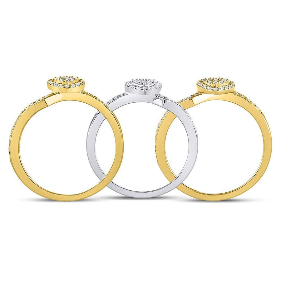 10kt Two-tone Gold Womens Round Diamond 3-Piece Heart Ring 1/2 Cttw