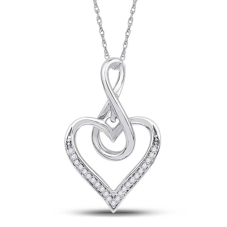 10kt White Gold Womens Round Diamond Infinity Heart Pendant 1/20 Cttw