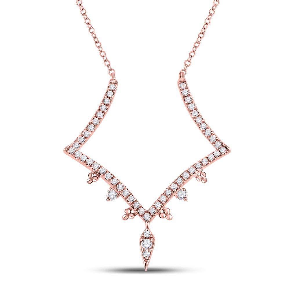 14kt Rose Gold Womens Round Diamond Fashion Necklace 1/4 Cttw