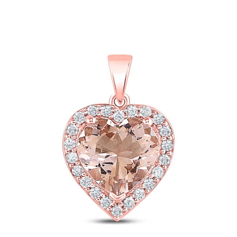10kt Rose Gold Womens Morganite Heart Diamond Pendant 2-1/4 Cttw