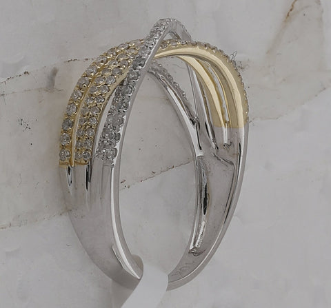 10kt Two-tone Gold Womens Round Diamond Crossover Band Ring 1/2 Cttw