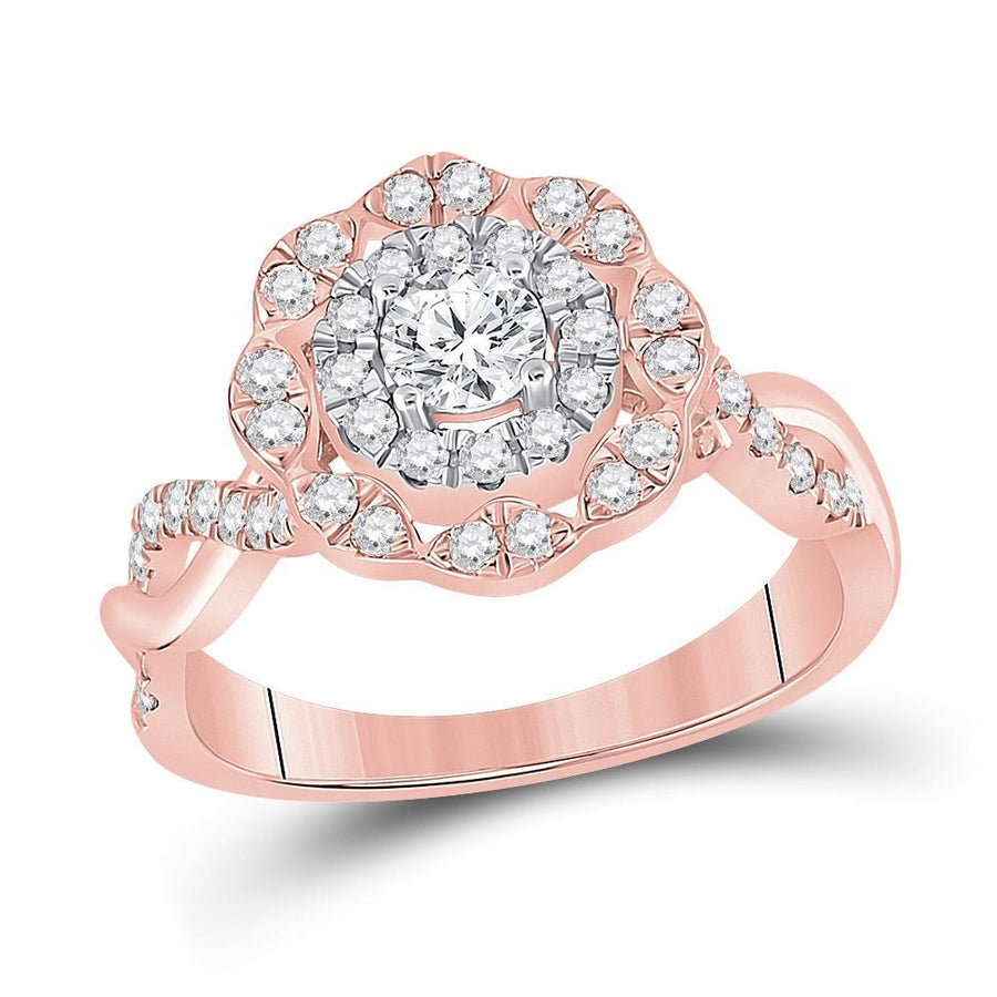 14kt Rose Gold Round Diamond Halo Bridal Wedding Engagement Ring 7/8 Cttw