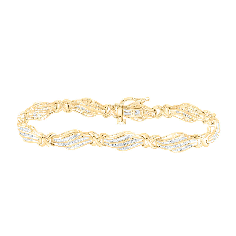 10kt Yellow Gold Womens Baguette Diamond Fashion Bracelet 1 Cttw