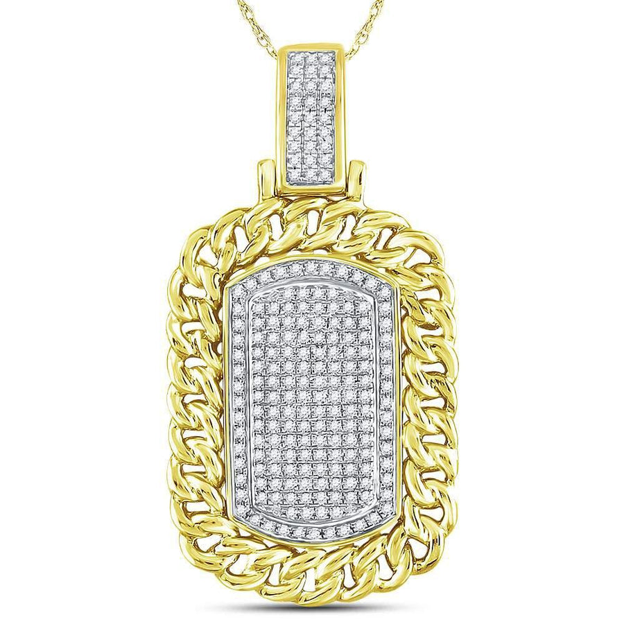 10kt Yellow Gold Mens Round Diamond Curb Link Dog Tag Charm Pendant 5/8 Cttw