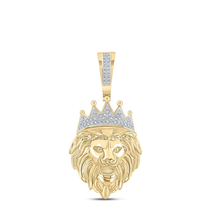 10kt Yellow Gold Mens Round Diamond Lion Animal Charm Pendant 1/6 Cttw