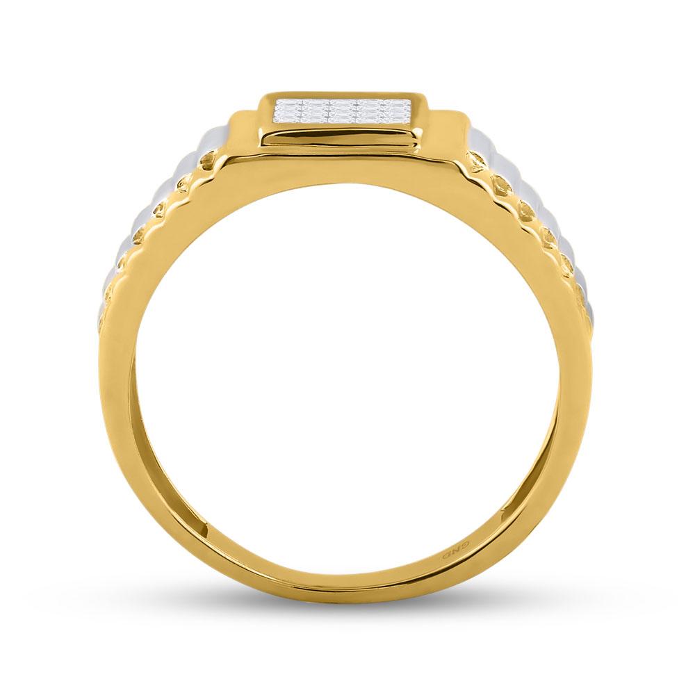 14kt Two-tone Gold Mens Princess Diamond Ribbed Cluster Ring 1/4 Cttw