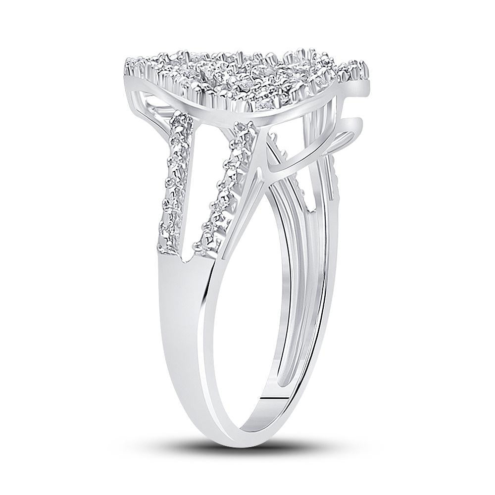 Sterling Silver Womens Round Diamond Nested Double Heart Ring 1/20 Cttw