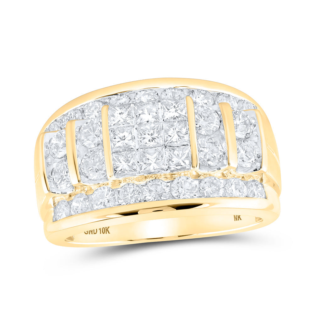 10kt Yellow Gold Mens Princess Diamond Round Band Ring 3 Cttw