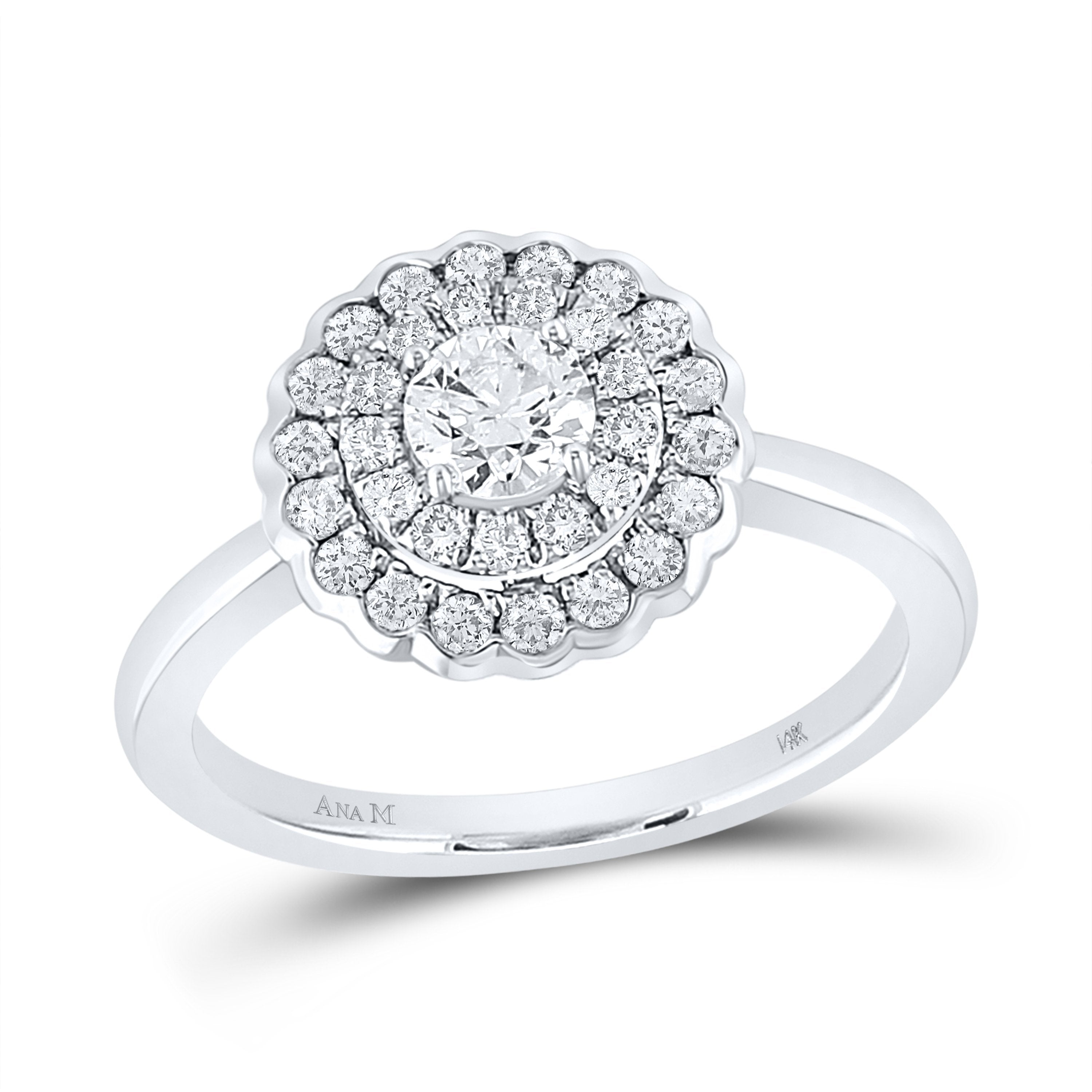 14kt White Gold Round Diamond Halo Bridal Wedding Engagement Ring 3/4 Cttw