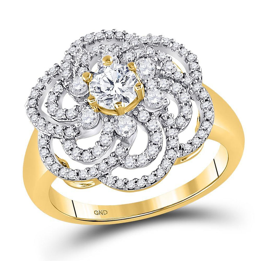10kt Yellow Gold Womens Round Diamond Flower Solitaire Fashion Ring 1 Cttw