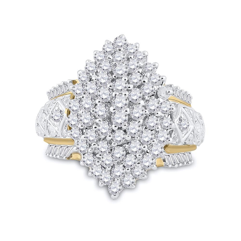 10kt Yellow Gold Womens Round Diamond Marquise-shape Cluster Ring 2 Cttw