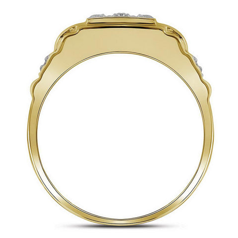 10kt Yellow Gold Mens Round Diamond Square Cluster Ring 1/4 Cttw