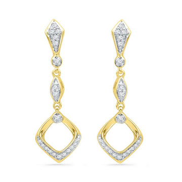 10kt Yellow Gold Womens Round Diamond Offset Square Dangle Earrings 1/6 Cttw