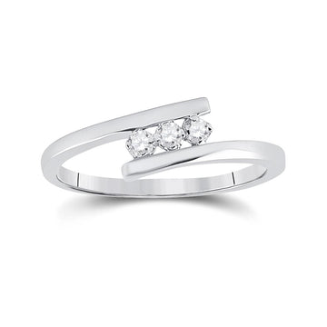 10kt White Gold Womens Round Diamond 3-stone Promise Ring 1/10 Cttw
