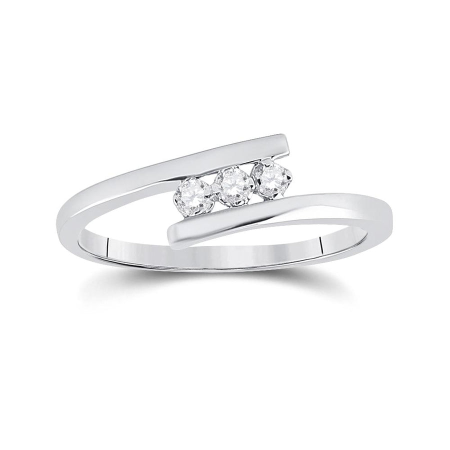 10kt White Gold Womens Round Diamond 3-stone Promise Ring 1/10 Cttw