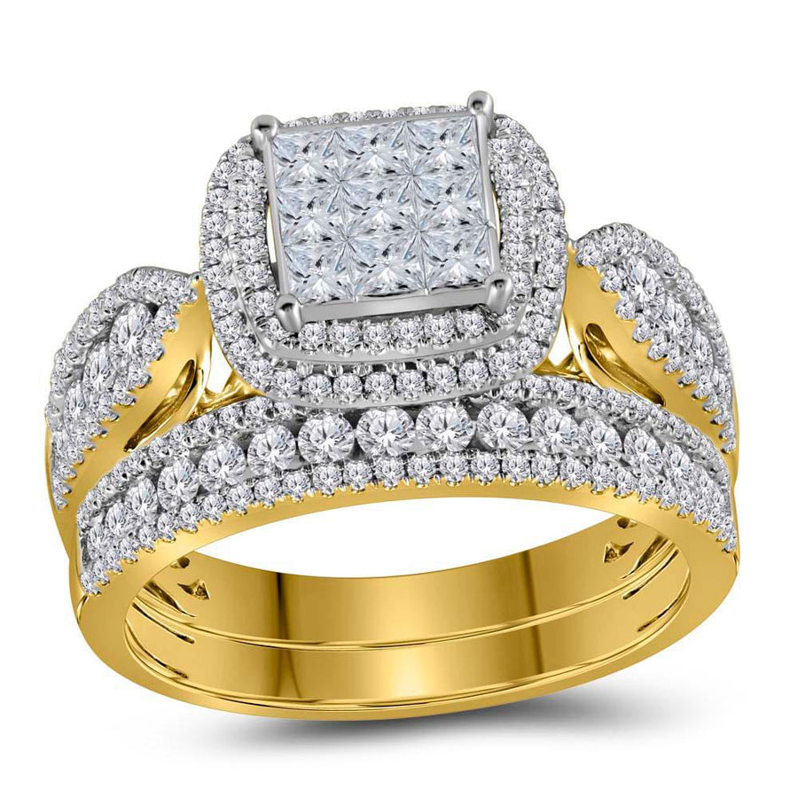 14kt Yellow Gold Princess Diamond Bridal Wedding Ring Band Set 1-1/2 Cttw