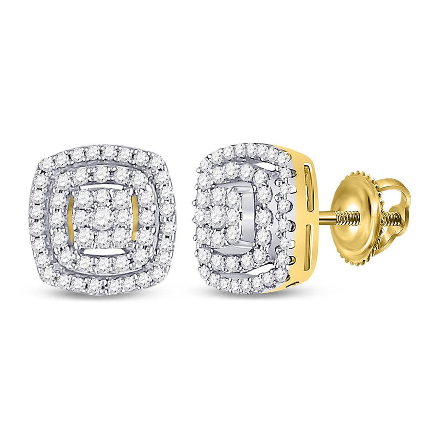 10kt Yellow Gold Womens Round Diamond Square Frame Cluster Earrings 1/4 Cttw