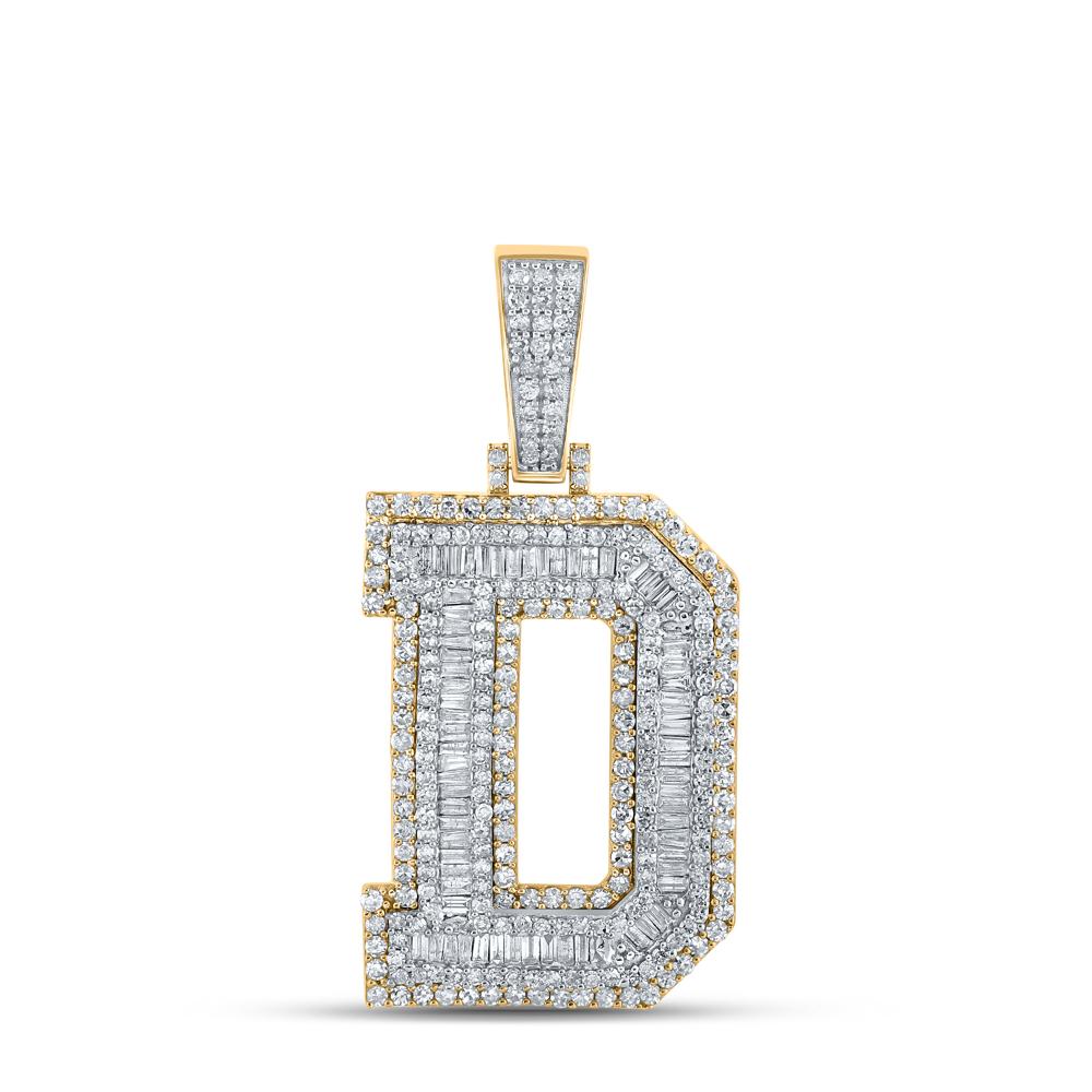 10kt Two-tone Gold Mens Baguette Diamond D Initial Letter Charm Pendant 2-1/3 Cttw