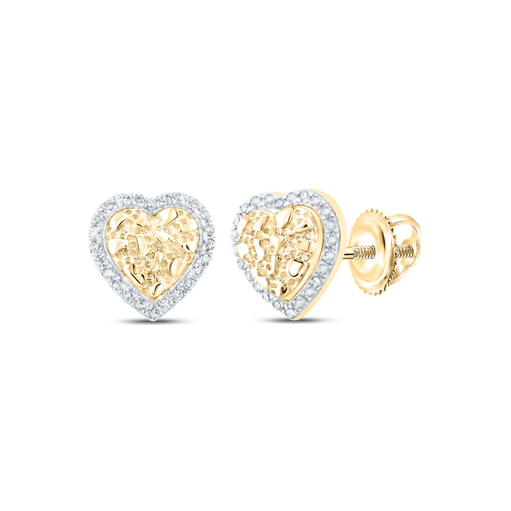 10kt Yellow Gold Womens Round Diamond Nugget Heart Earrings 1/10 Cttw