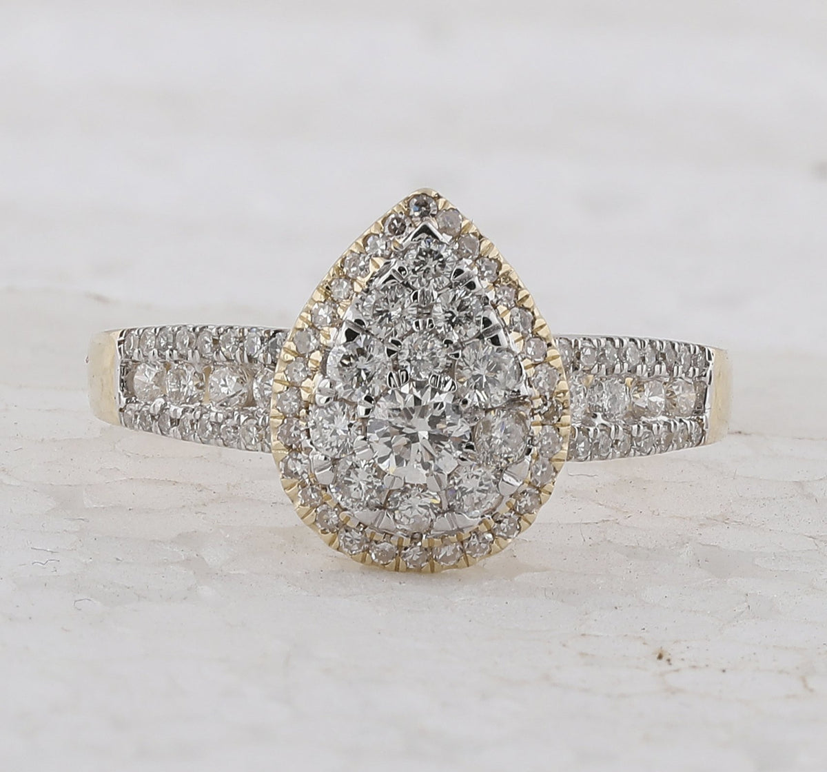 14kt Yellow Gold Round Diamond Pear Cluster Bridal Wedding Engagement Ring 3/4 Cttw