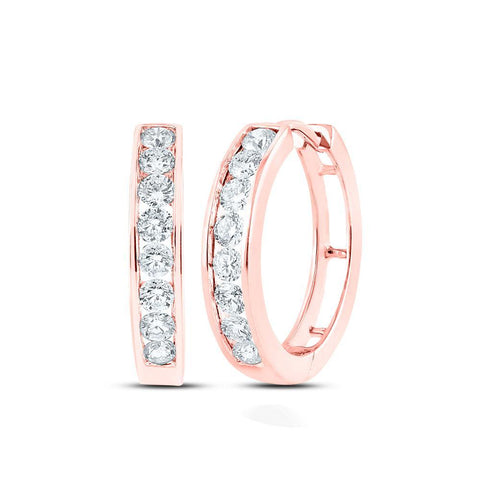 10kt Rose Gold Womens Round Diamond Hoop Earrings 1 Cttw
